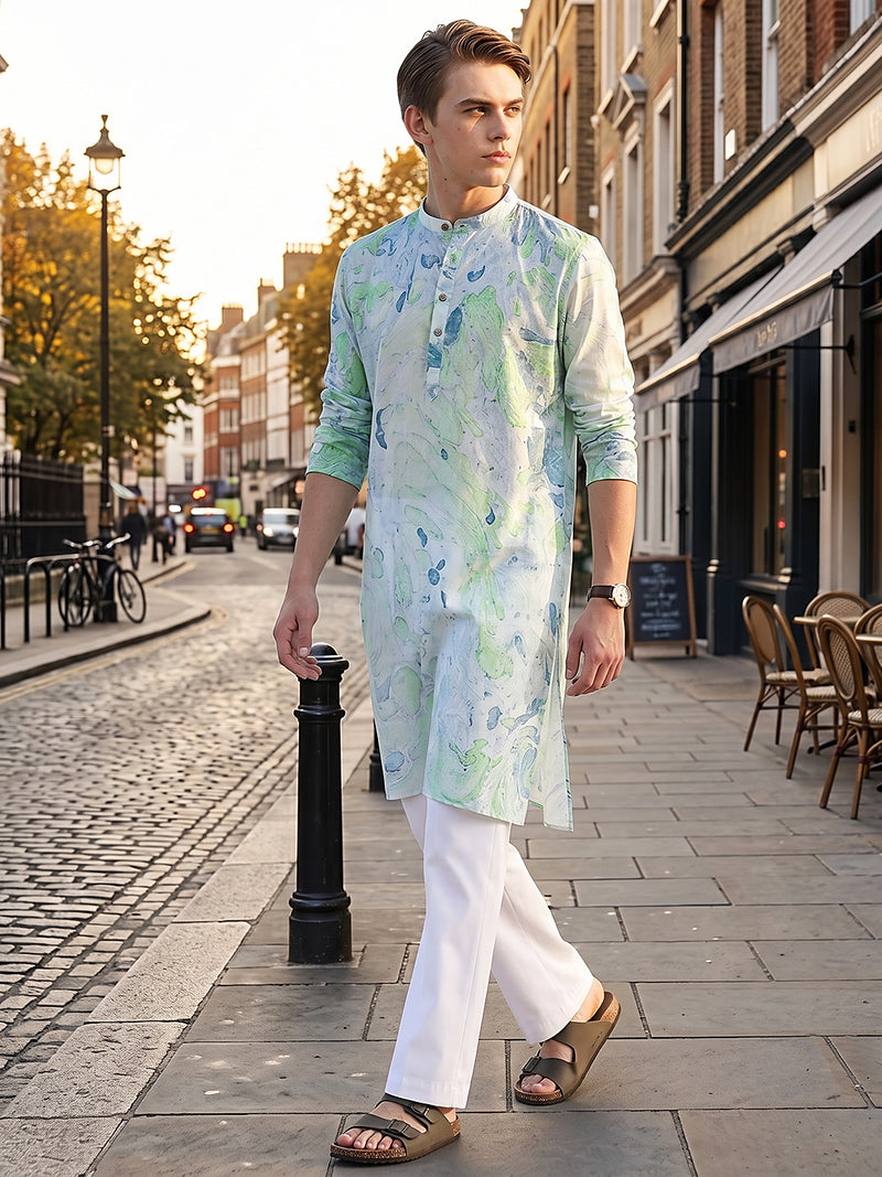 Hand Processed Marble Print Kurta With Natural Color Dyes