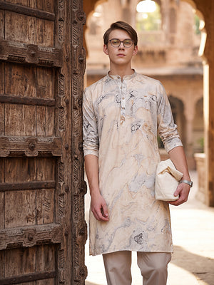 Hand Processed Marble Print Kurta With Natural Color Dyes