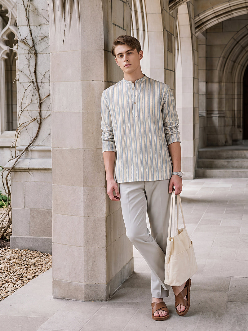 Mandarin Vintage Striped Short Kurta