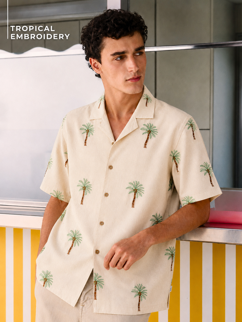 Cuban Collar Embroidered Shirt