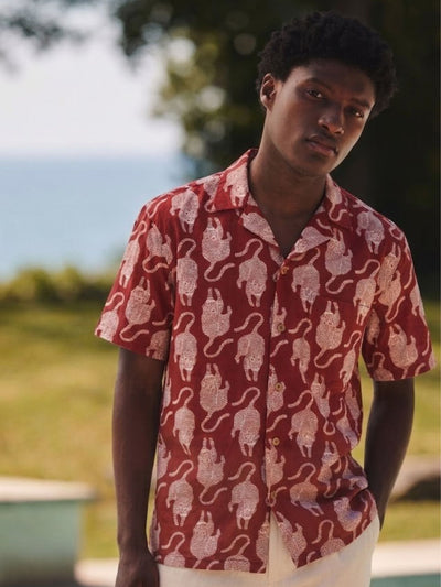 Maroon: Block Printed Drop Shoulder Oversized Shirt