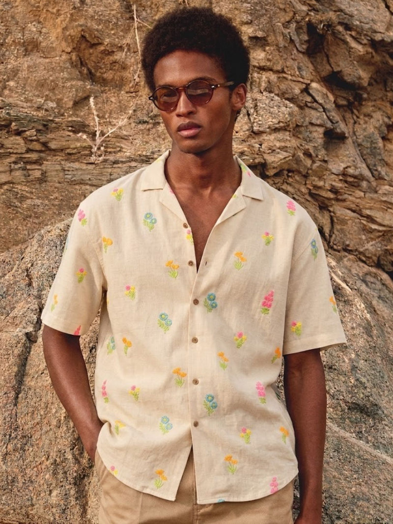Off White: Embroidered Drop Shoulder Oversized Casual Shirt