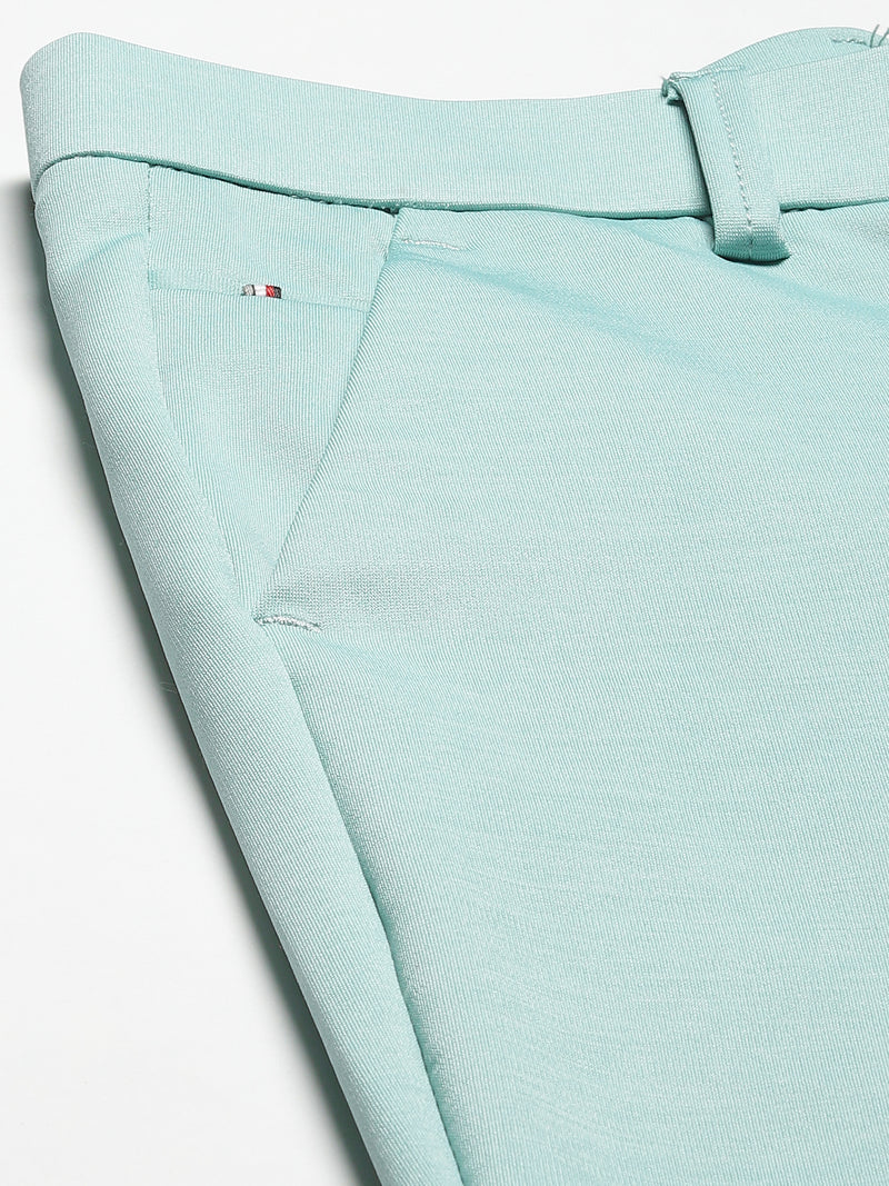 DENNISON Men Sea Green Smart Tapered Fit Wrinkle Free Trousers