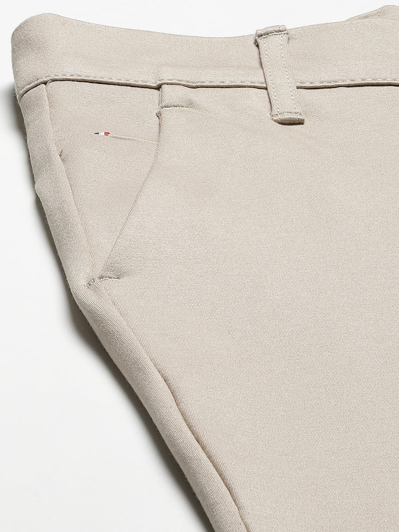 DENNISON Men Beige Smart Tapered Fit Wrinkle Free Trousers