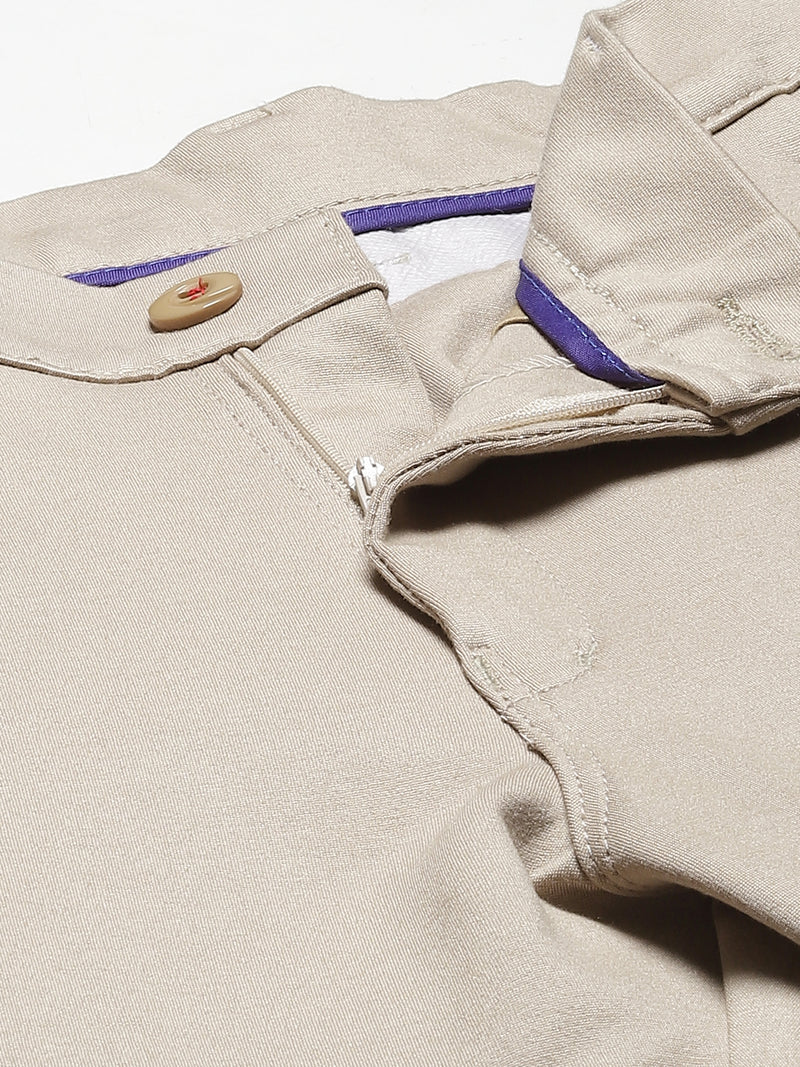 DENNISON Men Beige Smart Tapered Fit Wrinkle Free Trousers
