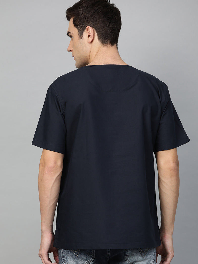 Navy Blue: Comfort Fit Short Kurta