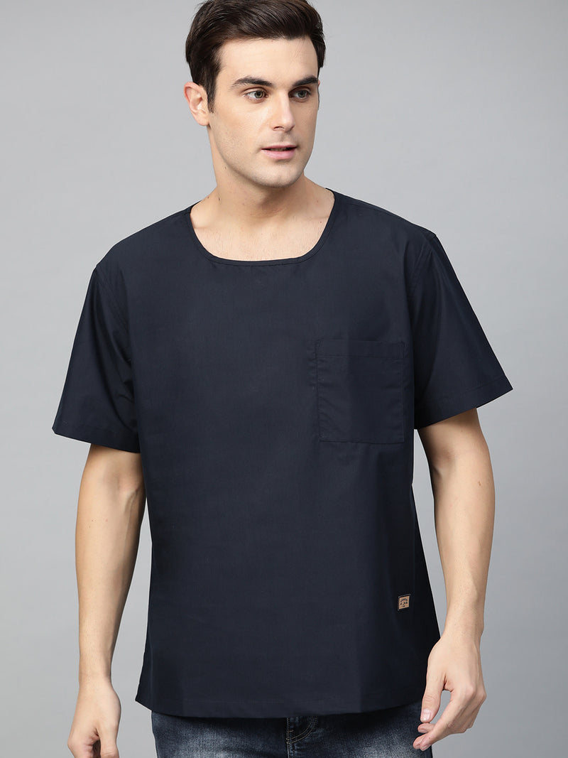 Navy Blue: Comfort Fit Short Kurta