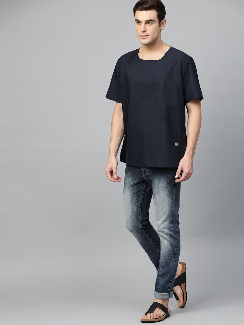 Navy Blue: Comfort Fit Short Kurta