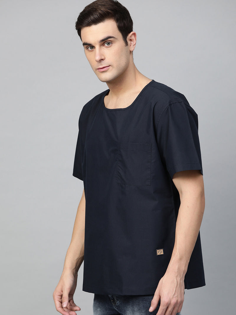 Navy Blue: Comfort Fit Short Kurta
