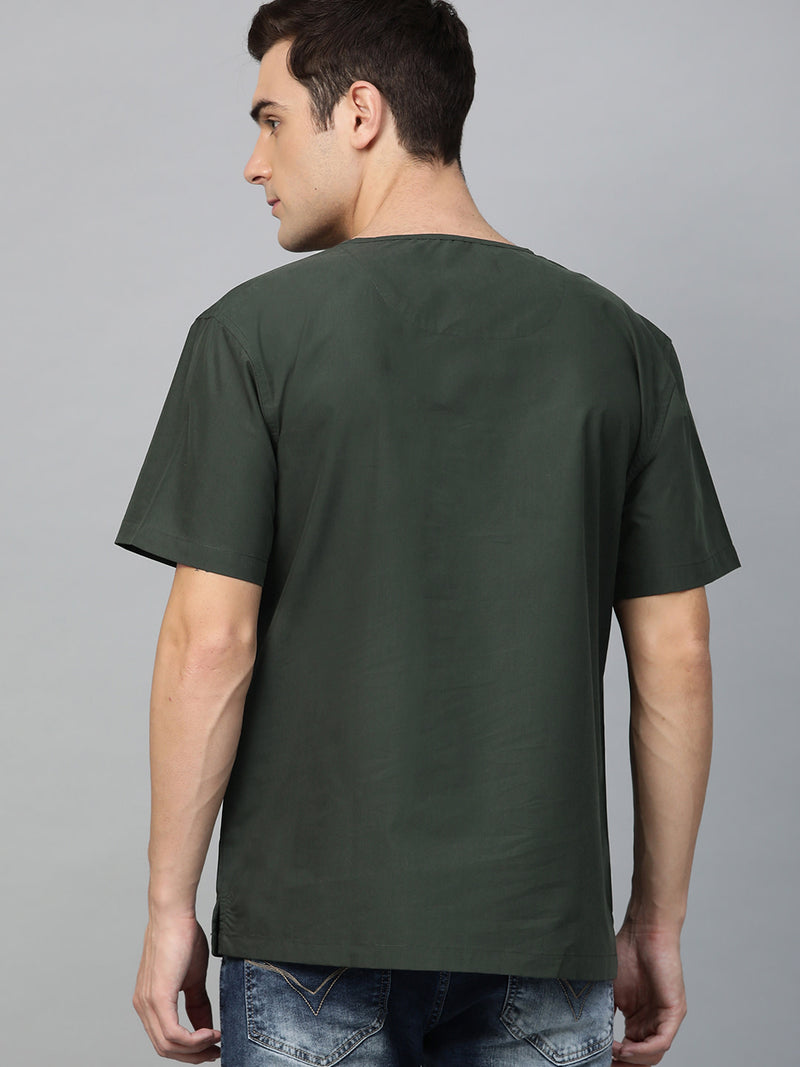 Avocado Green: Comfort Fit Short Kurta