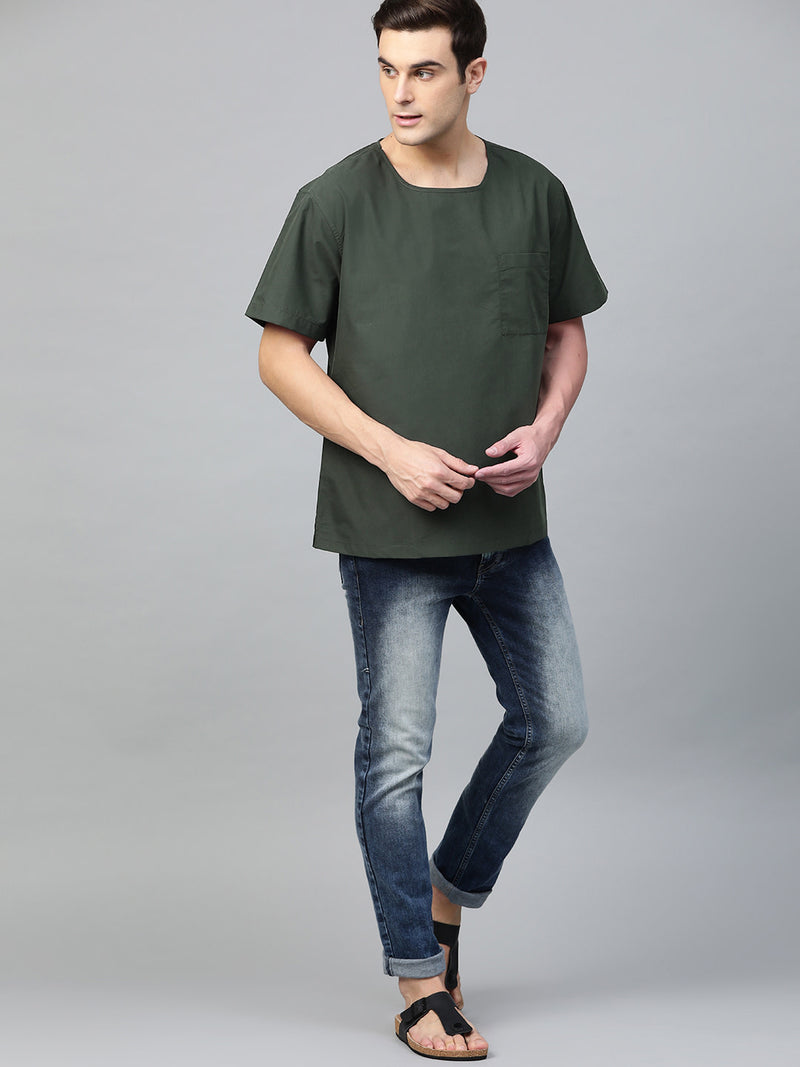 Avocado Green: Comfort Fit Short Kurta