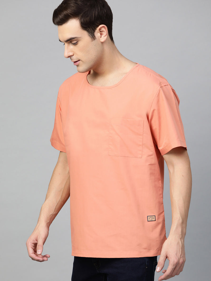 Peach-Coloured: Comfort Fit Short Kurta