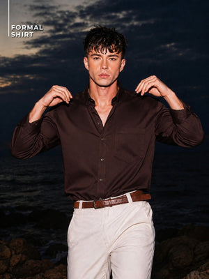 Coffee Brown: Comfort Regular Fit Solid Formal Shirt