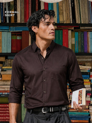 Coffee Brown: Comfort Regular Fit Solid Formal Shirt