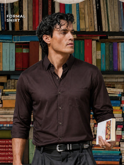 Coffee Brown: Comfort Regular Fit Solid Formal Shirt
