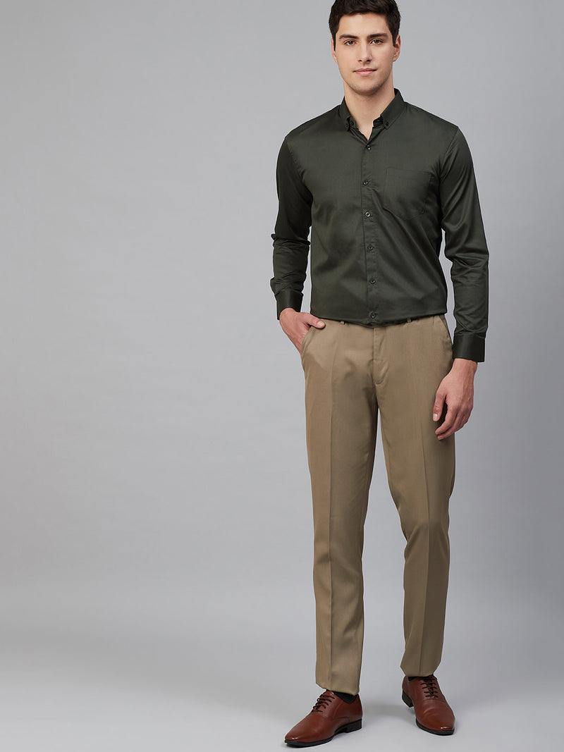 Green: Comfort Regular Fit Solid Formal Shirt