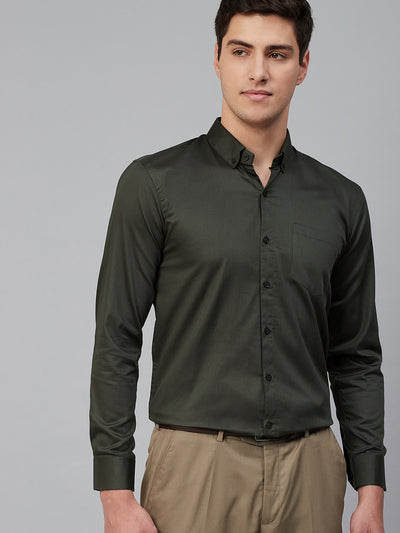 Green: Comfort Regular Fit Solid Formal Shirt