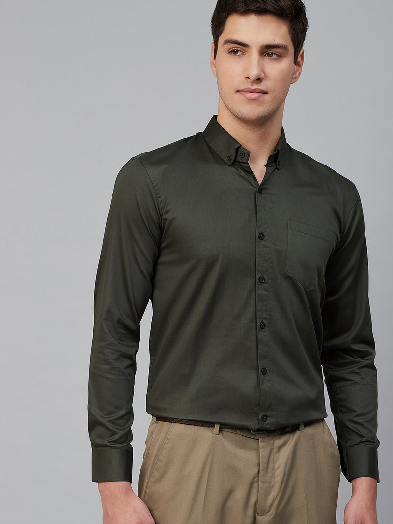 Green: Comfort Regular Fit Solid Formal Shirt