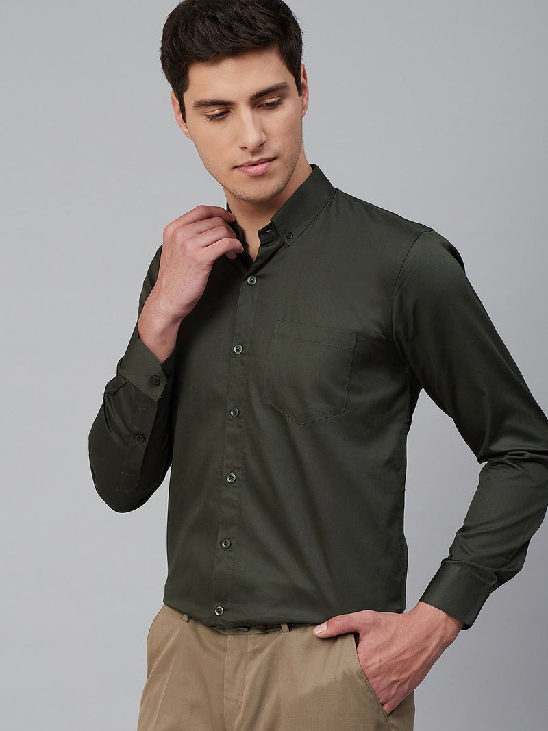 Green: Comfort Regular Fit Solid Formal Shirt