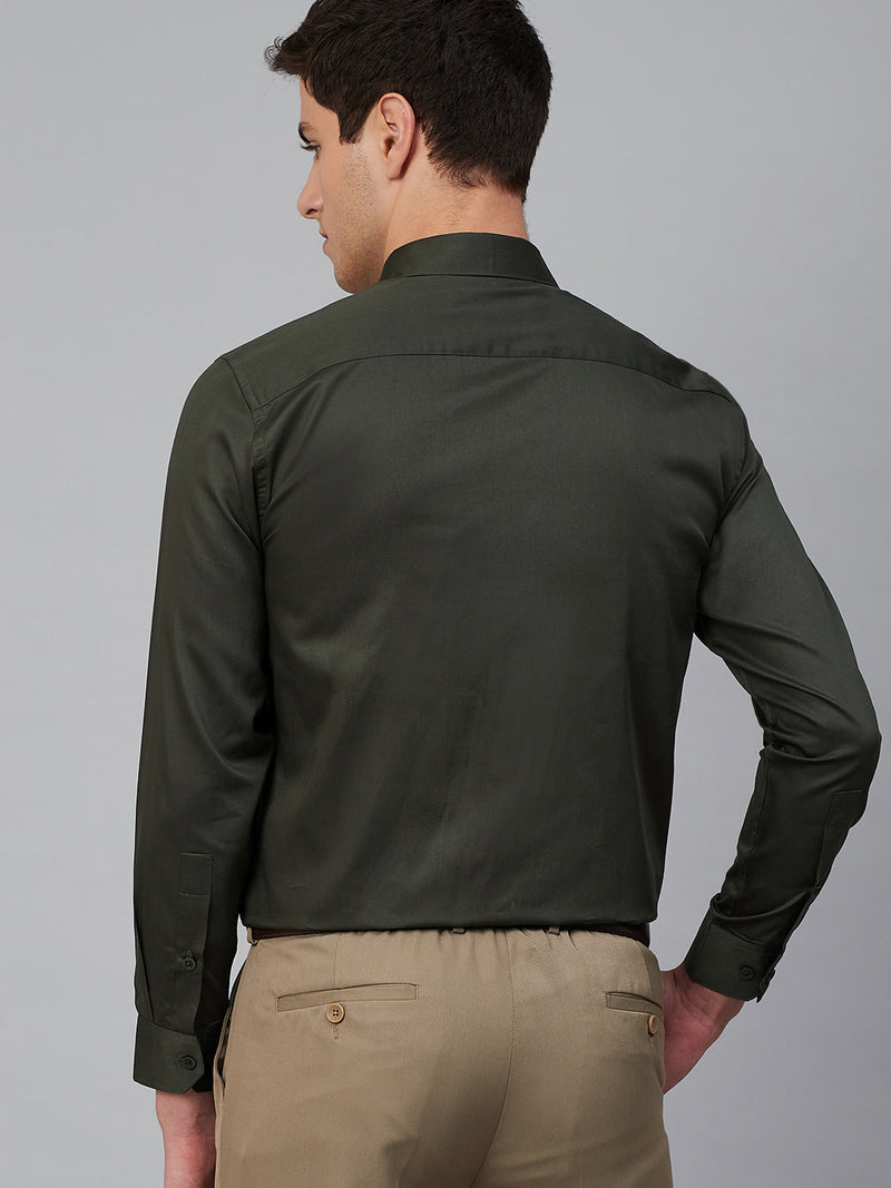 Green: Comfort Regular Fit Solid Formal Shirt