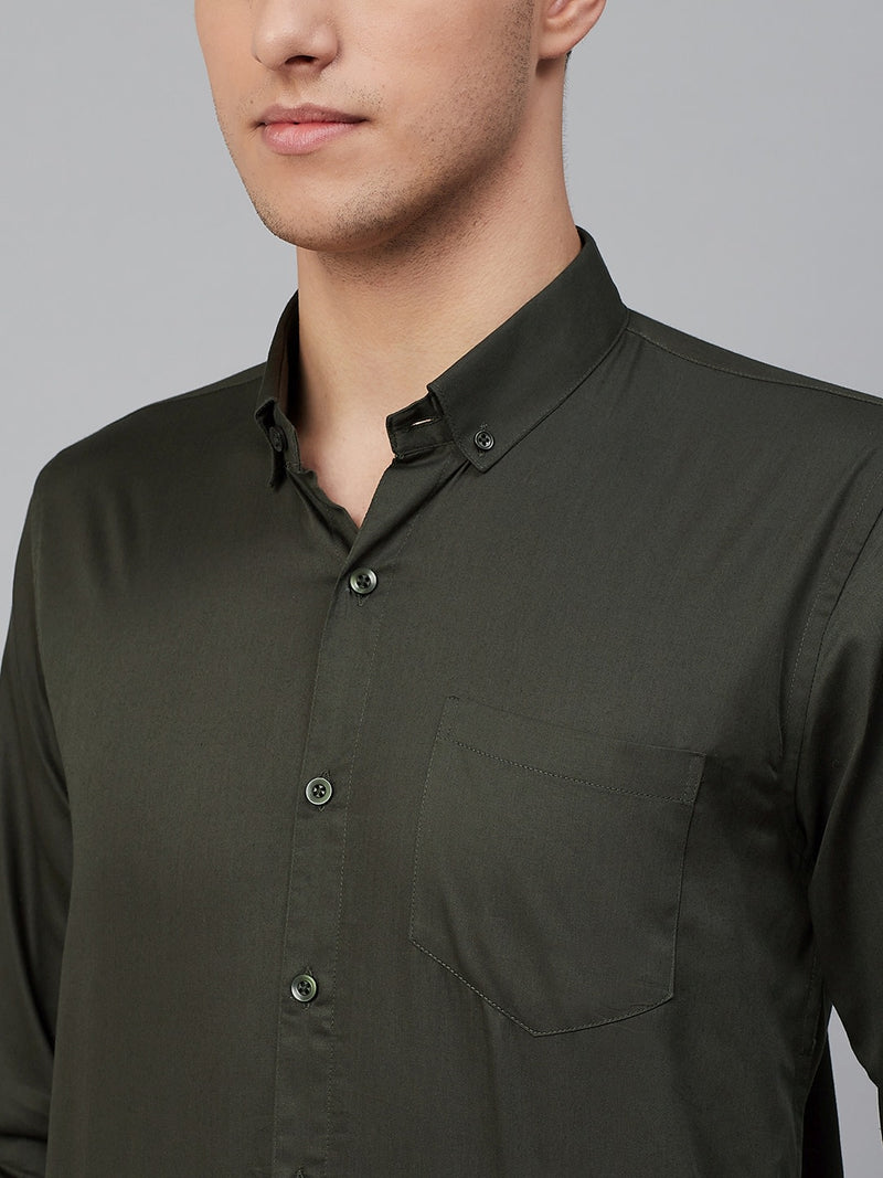 Green: Comfort Regular Fit Solid Formal Shirt
