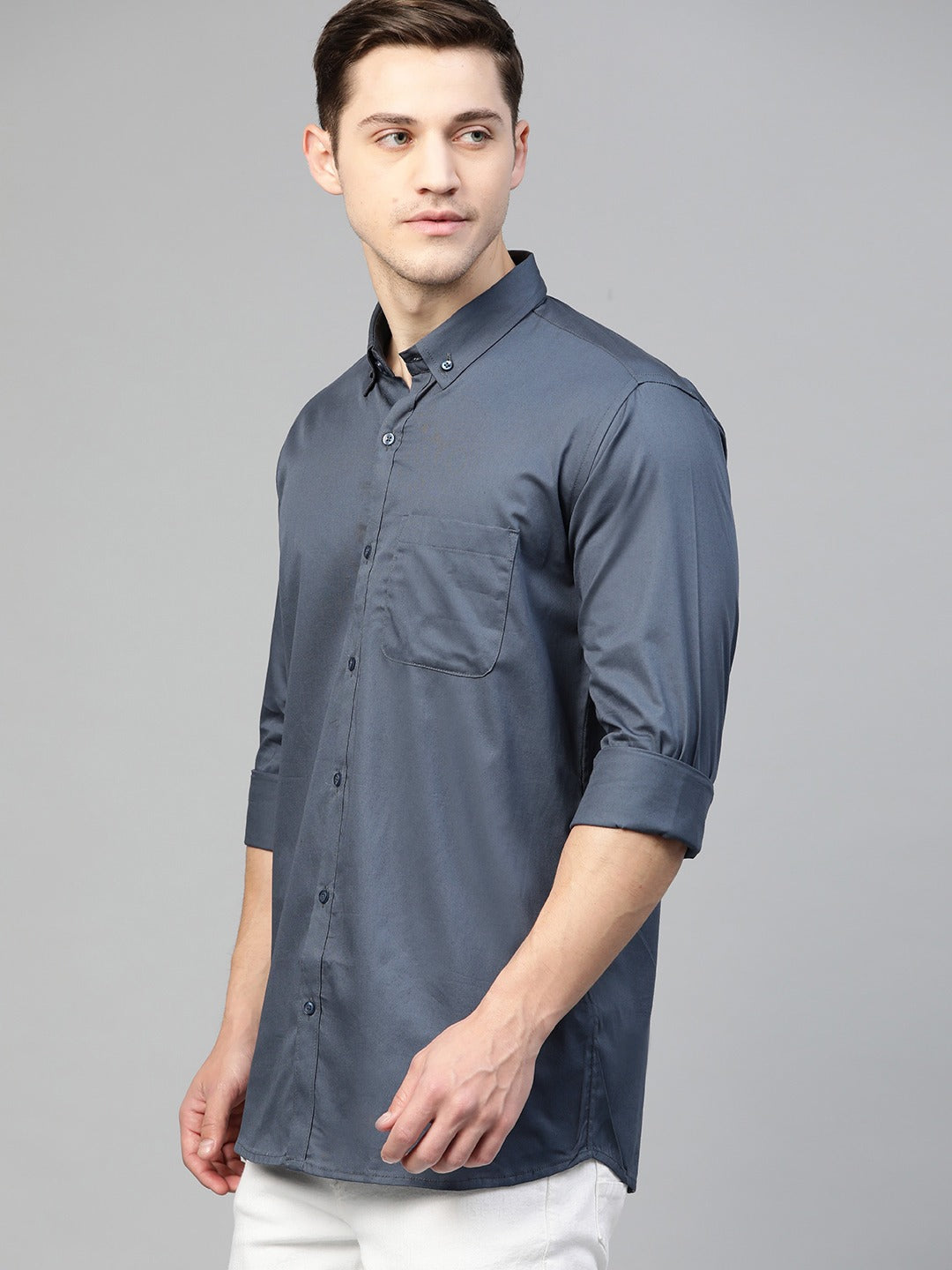 Men Charcoal Grey Water & Stain Repellent Shirt