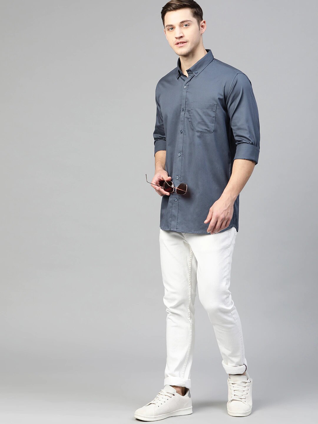 Men Charcoal Grey Water & Stain Repellent Shirt