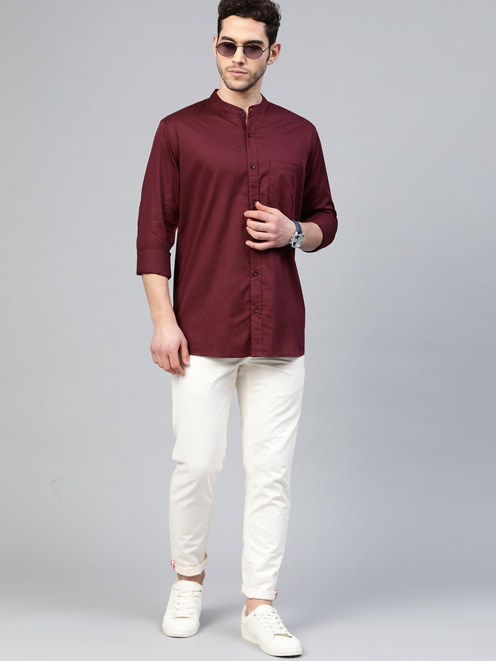 DENNISON Men Maroon Smart Slim Fit Water & Stain Repellent Solid Casual Shirt