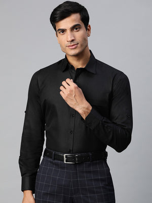 Black: twill weave solid formal shirt