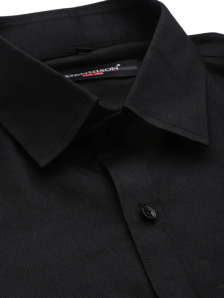 DENNISON Men Black Twill Weave Cotton Smart Slim Fit Solid Formal Shirt