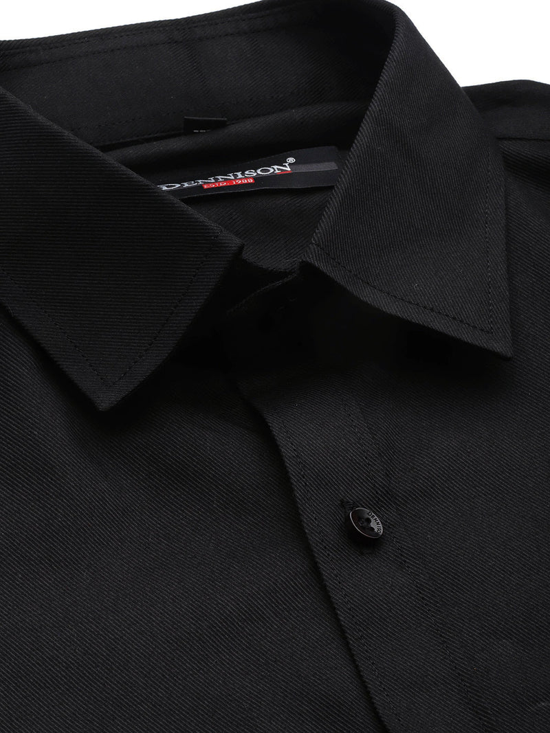 Black: twill weave solid formal shirt
