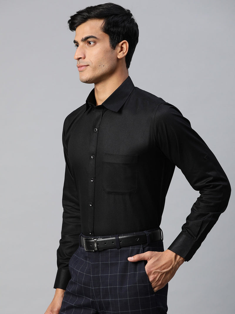 Black: twill weave solid formal shirt