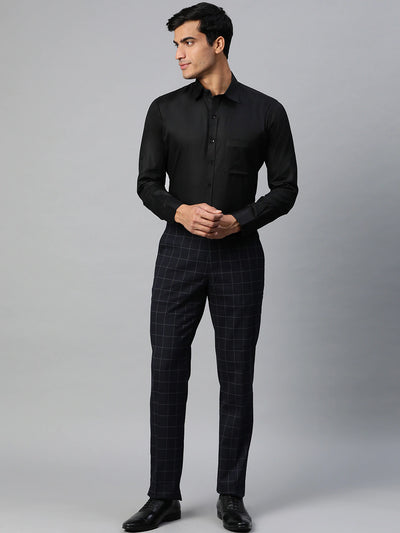 Black: twill weave solid formal shirt