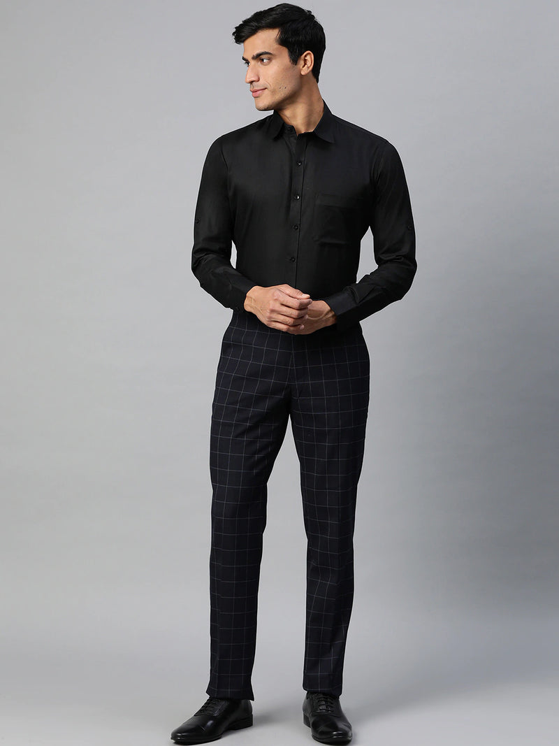 Black: twill weave solid formal shirt