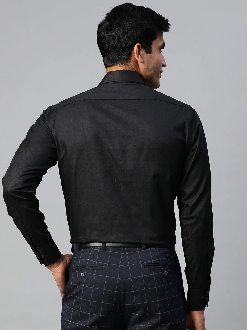 Black: twill weave solid formal shirt