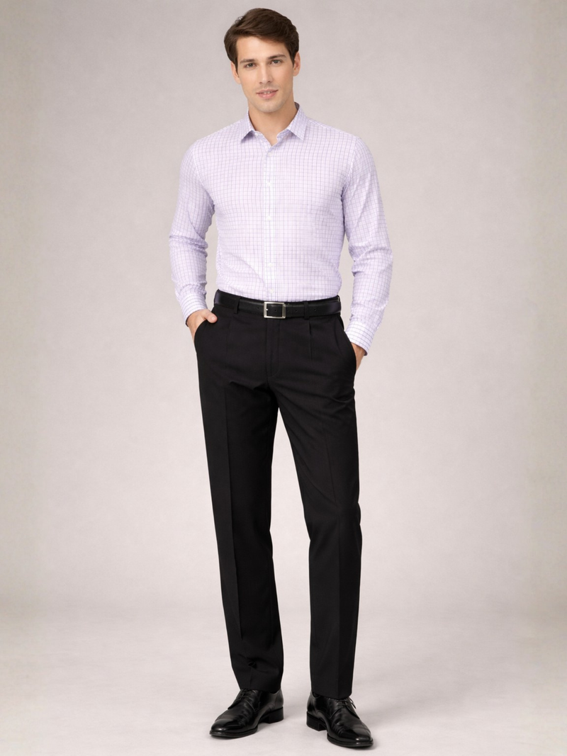White & Purple: Full Sleeves Grid Tattersall Checks Shirt