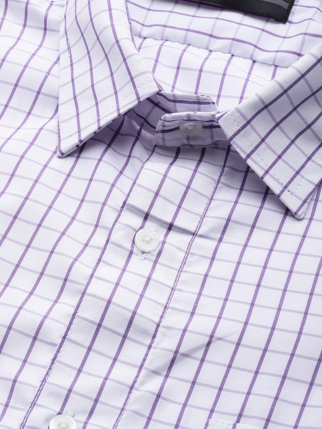 White & Purple: Grid Tattersall Checks Shirt