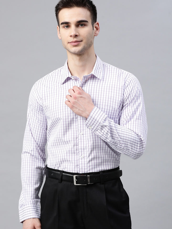 White & Purple: Grid Tattersall Checks Shirt