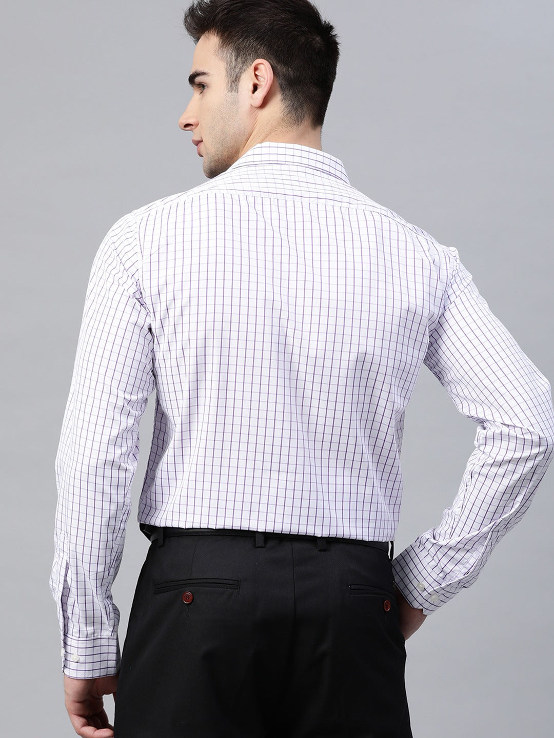 White & Purple: Grid Tattersall Checks Shirt