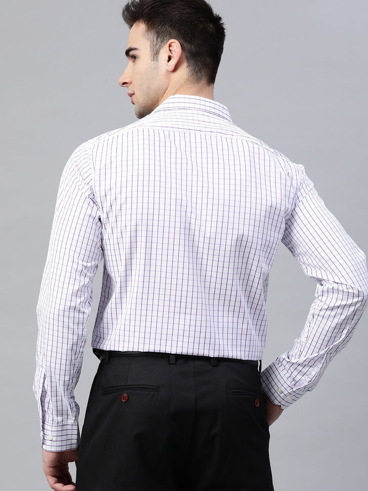 White & Purple: Grid Tattersall Checks Shirt