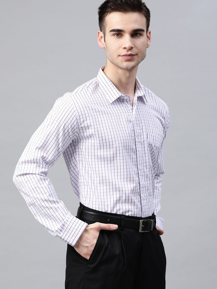White & Purple: Grid Tattersall Checks Shirt