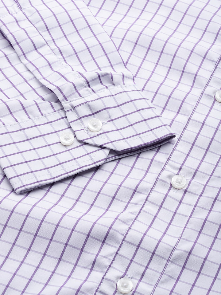 White & Purple: Grid Tattersall Checks Shirt