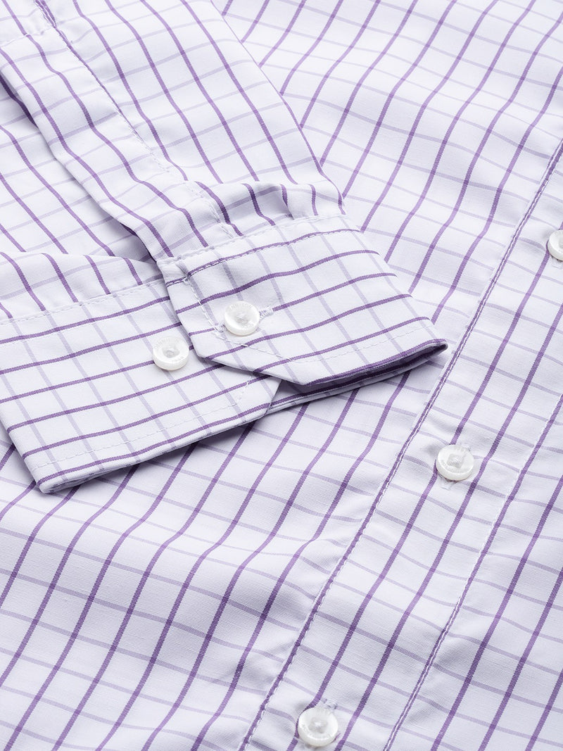 White & Purple: Full Sleeves Grid Tattersall Checks Shirt
