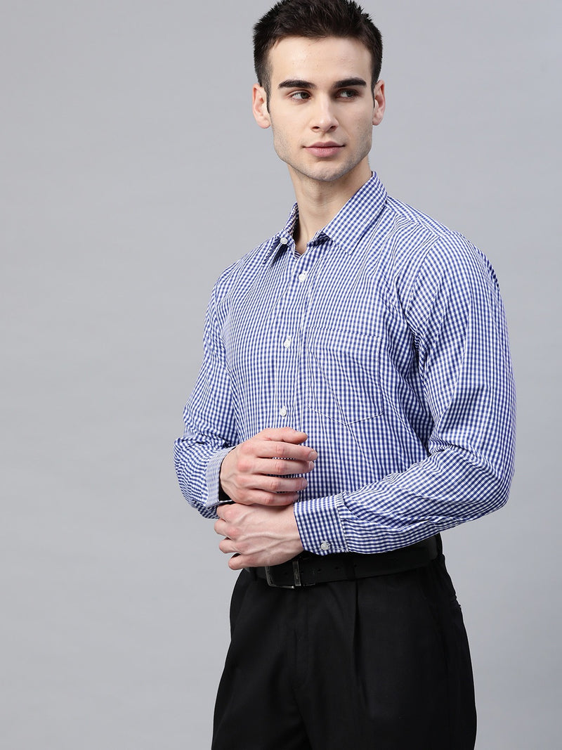 White & Blue: Full Sleeves Micro Checked Shirt