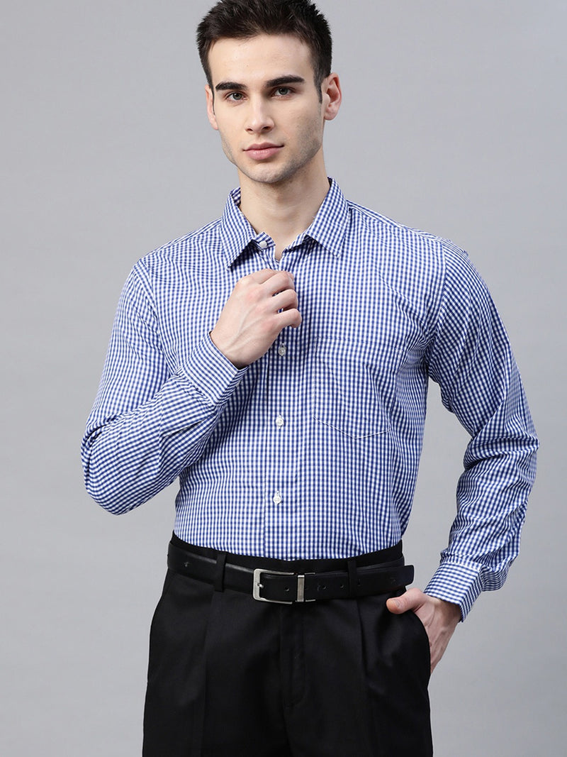 White & Blue: Full Sleeves Micro Checked Shirt