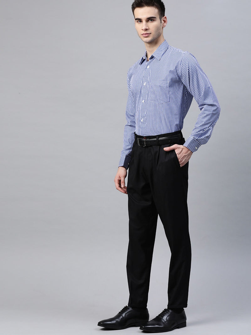 White & Blue: Full Sleeves Micro Checked Shirt
