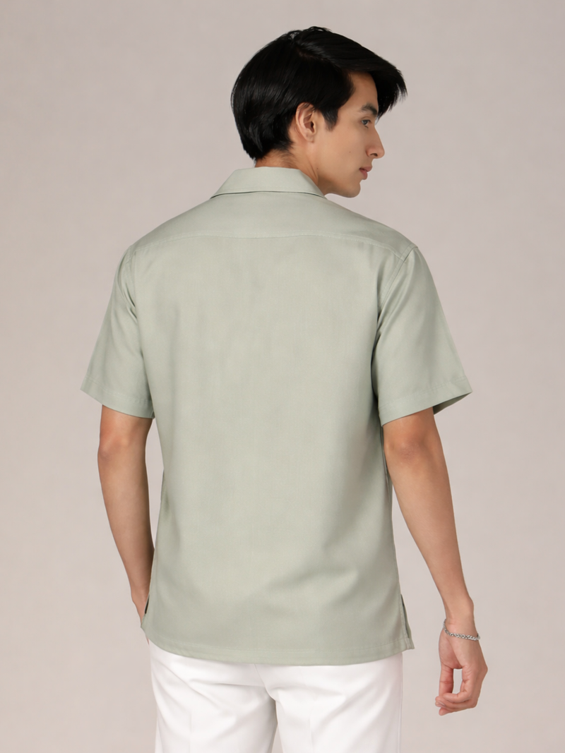 Men Olive Green Cotton Twill Slim Fit Casual Shirt