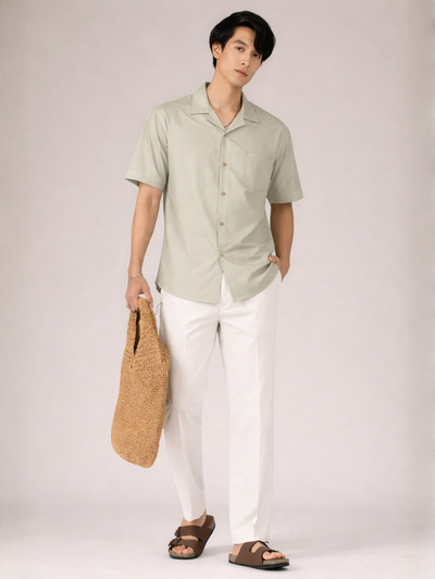 Men Olive Green Cotton Twill Slim Fit Casual Shirt