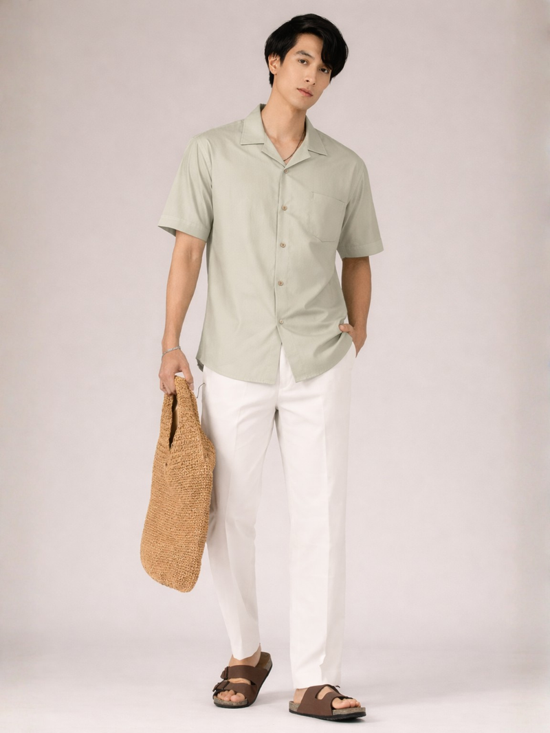 Men Olive Green Cotton Twill Slim Fit Casual Shirt