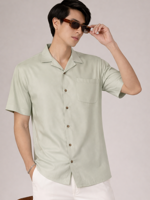 Men Olive Green Cotton Twill Slim Fit Casual Shirt